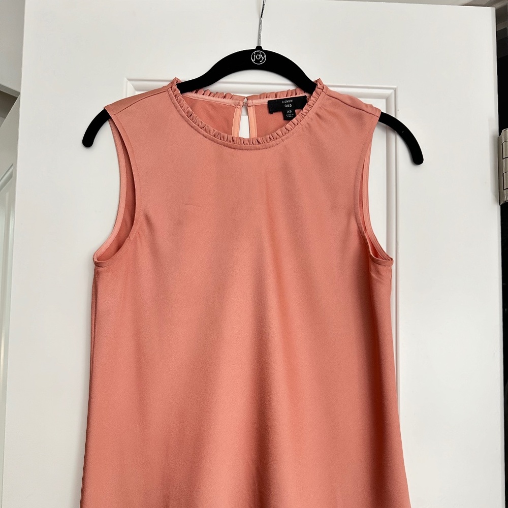 J Crew Ruffle Neck Shell Blouse in Satin-Crepe - Seashell Pink  - XS